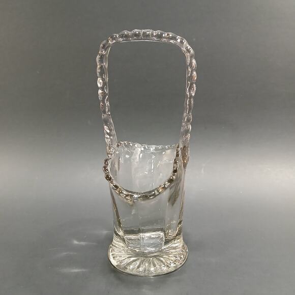 Small Clear Glass Vintage Wedding Bridal Basket Vase with Handle 6x3" *Imperfect - Picture 4 of 9